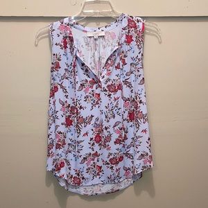 LOFT blue floral mixed media blouse. Size Large.